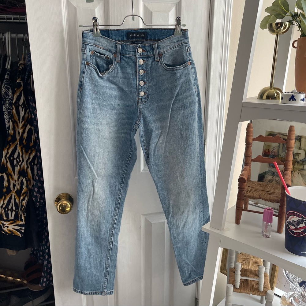 aeropostale vintage washed straight leg button fly mom jeans